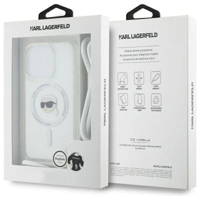 7. Karl Lagerfeld Crossbody IML Karl Head Magsafe Hülle für iPhone 16 Pro – transparent
