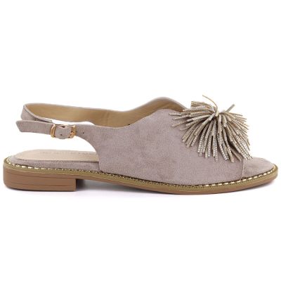 2. Damen-Sandalen, flach, geschlossen, mit Pailletten, Khaki, Potocki 43349