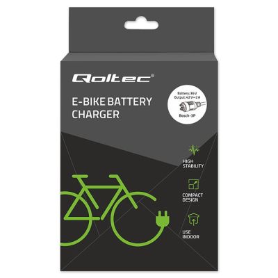 10. Qoltec 52613 36V 42V 2A Elektrofahrrad-Ladegerät mit Bosch 3-Pin-Stecker + Stromkabel