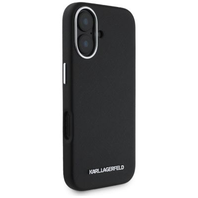 4. Karl Lagerfeld Saffiano Vollständig umwickelte längliche Metalllogo-MagSafe-iPhone 16-Hülle - Schwarz