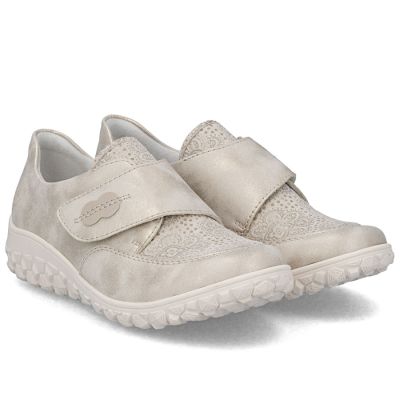 2. Rieker 59552-62 bequeme Damenschuhe mit Klettverschluss, beige und gold