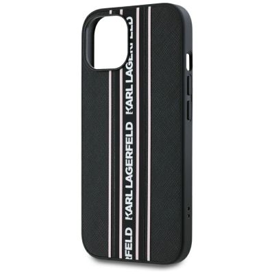 5. Karl Lagerfeld Saffiano Athleisure Stripes Cord iPhone 15 Hülle - Rosa