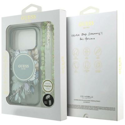 8. Guess IML Flowers Pearl Strap MagSafe Hülle für iPhone 18 Pro Max / 17 Pro Max – grün