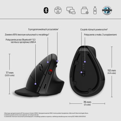 14. HP 920 Ergonomische Vertikalmaus Schwarz Kabellos Schwarz