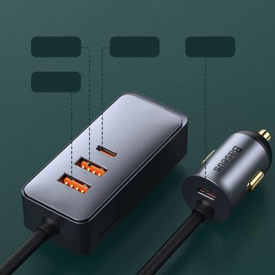 10. Baseus Share Together PPS Mehrfach-Schnelllade-Autoladegerät mit Verlängerungskabel 2U+2C 120W Space Grau