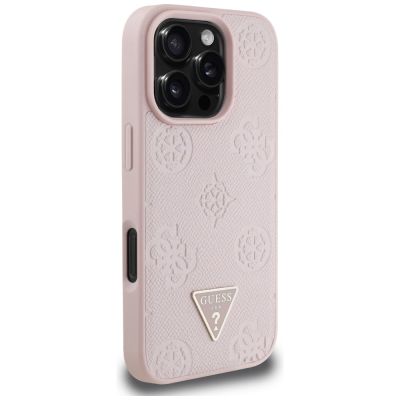 4. Guess Grained Hot Stamp Peony Triangle Logo MagSafe iPhone 16 Pro Hülle - Rosa