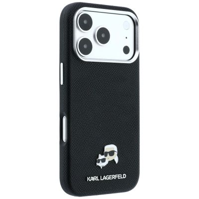 4. Karl Lagerfeld MagSafe-Schutzhülle aus Metall mit genarbter Oberfläche für iPhone 17 Pro / 18 Pro – Schwarz