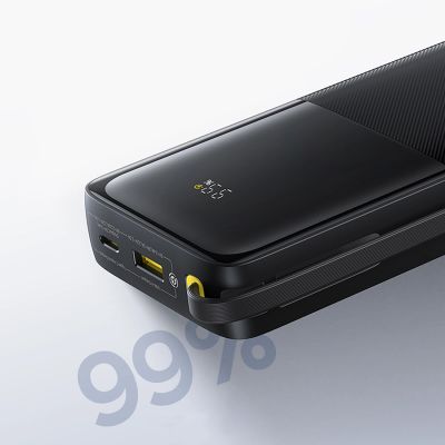 15. Baseus Bipow 2 20000mAh 20W Powerbank mit Digitalanzeige und integriertem USB-C-Kabel – Schwarz