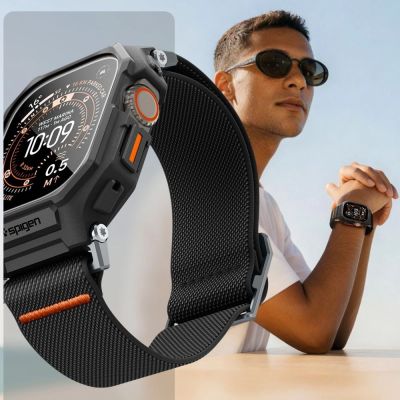 5. Spigen Lite Fit Pro Armband + Displayschutzfolie aus gehärtetem Glas für Apple Watch Ultra 49 mm – Schwarz