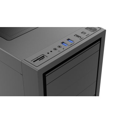 6. GEMBIRD FORNAX K500 MIDI-TOWER-CASE (2x USB 3.0, 1x USB Typ-C, Kartenleser, HD-Audio) SCHWARZ