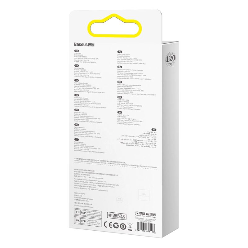 6. Baseus Flash Series II 3-in-1 Schnellladekabel USB-A auf USB-C / Micro-USB / Lightning 66 W 480 Mbit/s 1,2 m Blau