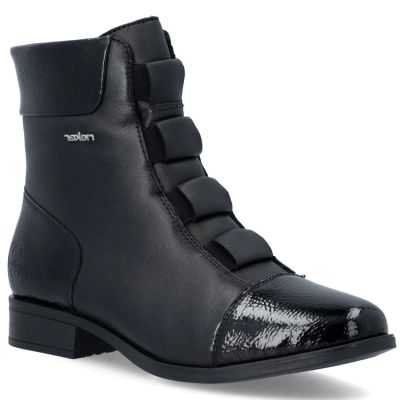 Rieker 77053-00 bequeme schwarze Damen-Lederstiefeletten