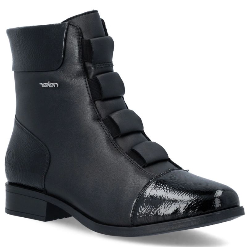 Rieker 77053-00 bequeme schwarze Damen-Lederstiefeletten