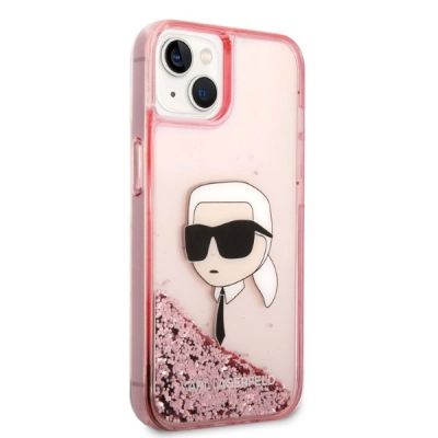 4. Karl Lagerfeld Glitzer Karl's Head Hülle für iPhone 14 Plus – Rosa
