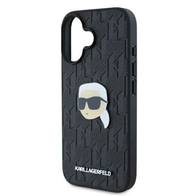 6. Karl Lagerfeld Monogram Karl Head Pin Hülle für iPhone 16 – Schwarz