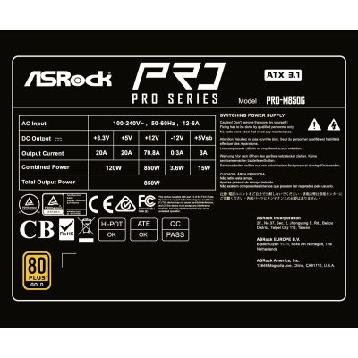 8. Asrock PRO-M850G 850W 80 PLUS Gold Netzteil