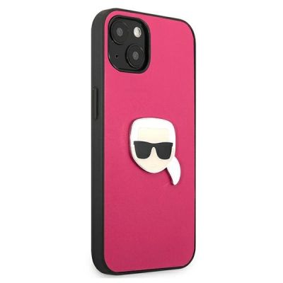 4. Karl Lagerfeld Leder Ikonik Karl's Head Metallhülle für iPhone 13 mini - Rosa