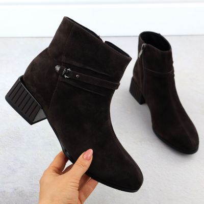 2. Damen-Ankle-Boots aus Leder mit Zierabsatz, braun, D&A S.Barski Premium Collection CR52-651