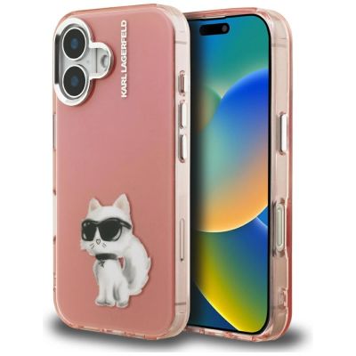 Karl Lagerfeld IML Aquarelle Choupette & Logo iPhone 16 Hülle - Rosa