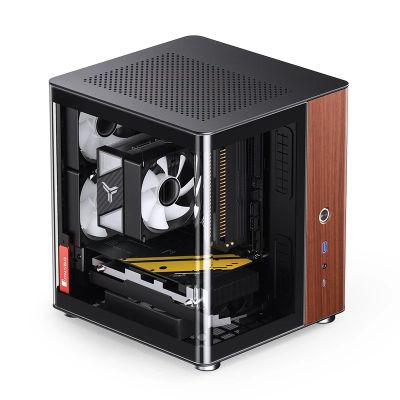 4. Jonsbo TK-0 PC-Gehäuse, Mini-Tower, Mini-ITX, gehärtetes Glas, Holz – schwarz