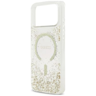 6. Guess MagSafe-Hülle mit Harzboden und Glitzer für iPhone 18 Pro Max / 17 Pro Max – Gold