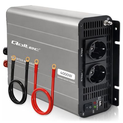 Qoltec MS Wave Spannungswandler | 12 V auf 230 V | 2000/4000 W | USB | Kompatibel mit LiFePO4-, GEL- und AGM-Akkus