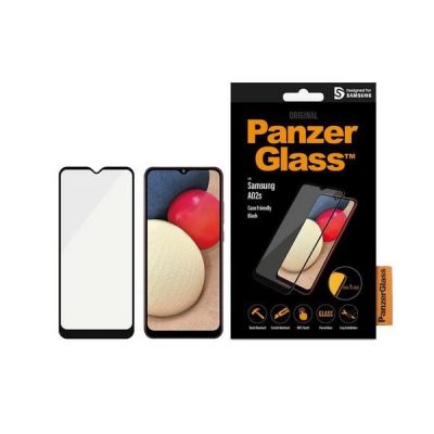 PanzerGlass E2E Super+ antibakterielles Panzerglas für Samsung Galaxy A02s – mit schwarzem Rahmen