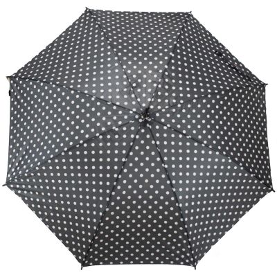 3. Langer halbautomatischer Regenschirm mit gebogenem Griff, schwarz mit weißen Punkten SEMI LINE
