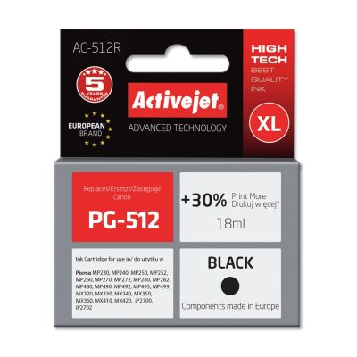 Activejet AC-512R Tinte (Ersatz für Canon PG-512; Premium; 18 ml; Schwarz)