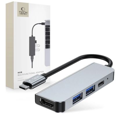 HUB Tech-Protect V2 4in1 USB-C – USB-A 3.0 / USB-A 2.0 / USB-C / HDMI – Grau