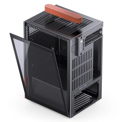 13. Jonsbo T6 Gehäuse, Mini-Tower, Mini-ITX, gehärtetes Glas, Holz – Schwarz
