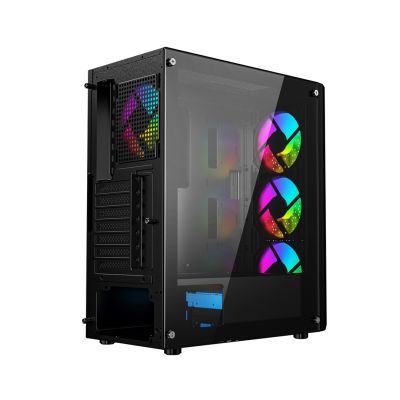 6. GEMBIRD FORNAX 400X MIDI-TOWER-CASE (2x USB 3.0, 1x USB 2.0, HD-Audio, Seitenwand aus Glas, ARGB-Hintergrundbeleuchtung) SCHWARZ