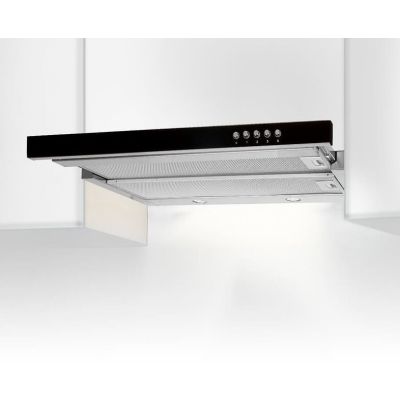 4. Teleskop-Unterbauhaube AKPO WK-7 LIGHT GLASS 50 INOX SCHWARZ (500 mm; Farbe Inox, Front aus schwarzem Glas)