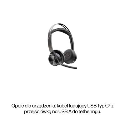 190. Poly Voyager Focus 2-M USB-CC Headset, USB-C/A-Adapter, Ladestation, keine lokalisierte Einzelhandelsverpackung