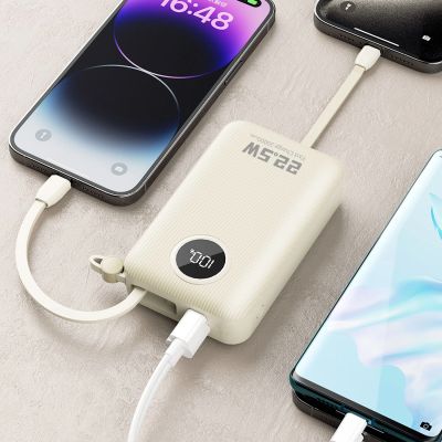 5. Dudao K14+ Powerbank 20000mAh 22,5W USB-C / USB-A / Integrierte Lightning und USB-C-Kabel - Weiß