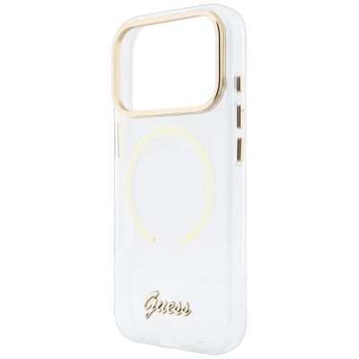 6. Guess IML Script Metal MagSafe Hülle für iPhone 18 Pro Max / 17 Pro Max – transparent