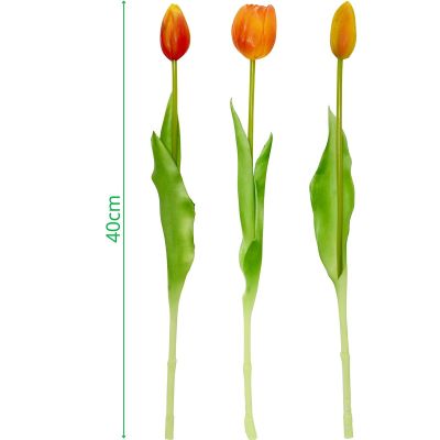 26. Strauß aus 5 orangefarbenen Tulpen, 39 cm, naturgetreue Frühlingsdekoration