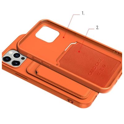 3. Card Case Wallet Case aus Silikon mit Kartensteckplatz für Dokumente für iPhone 12 Pro Orange