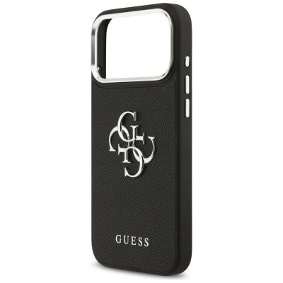 6. Guess Grained Big 4G Classic Logo Hülle für iPhone 17 Pro Max - Schwarz