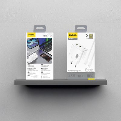 2. Dudao A28PCEU PD 45W GaN 2xUSB-C Wandladegerät mit USB-C-Kabel – Weiß