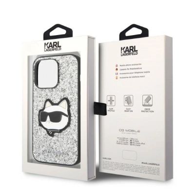8. Karl Lagerfeld KLHCP14LG2CPS iPhone 14 Pro 6,1" Silber/Silber Hardcase Glitter Choupette Patch