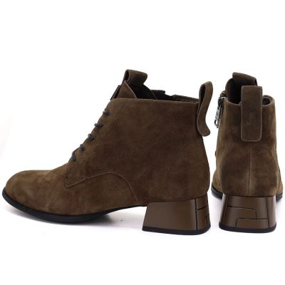 10. Damen-Ankle-Boots aus Leder mit Absatz, kamelfarbenes Veloursleder, Vinceza FIO27-67036