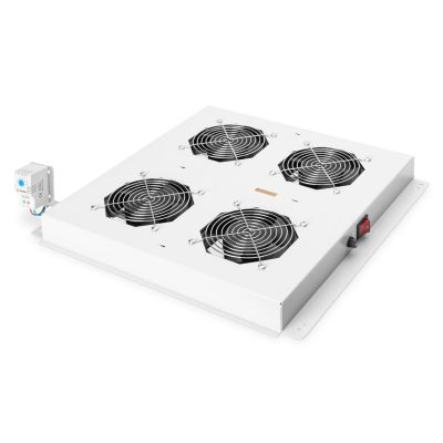 19. DIGITUS Lüftungspanel für 19-Zoll-Schränke, Serien Basic, Hyper und Unique, 4 Lüfter, Thermostat, grau