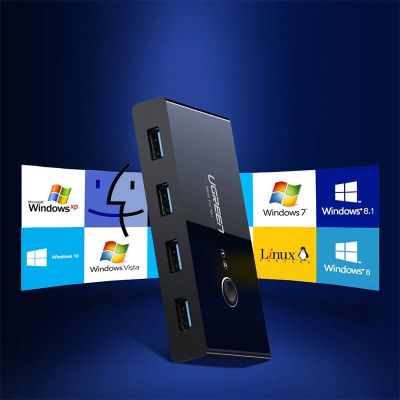 4. Ugreen Switchbox HUB Switch 4x USB 3.2 Gen 1 USB-Splitter für zwei Computer schwarz (US216 30768)