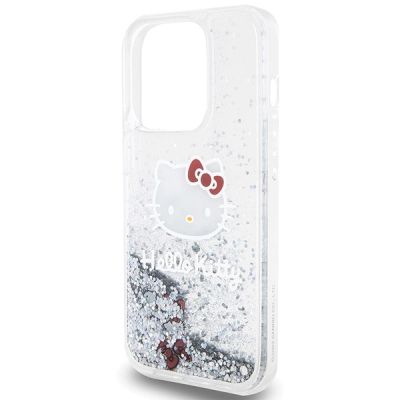 6. Hello Kitty Liquid Glitter Charms Kitty Head Hülle für iPhone 15 Pro – Silber