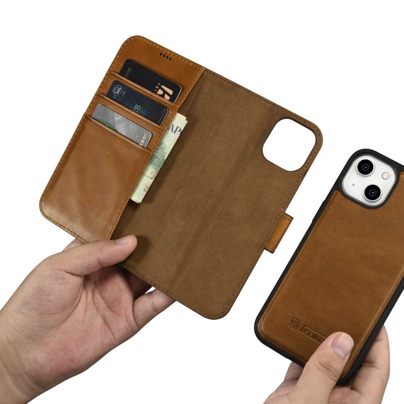 11. iCarer Oil Wax Wallet Case 2in1 Cover iPhone 14 Plus Anti-RFID Leder Flip Case Braun (WMI14220723-TN)