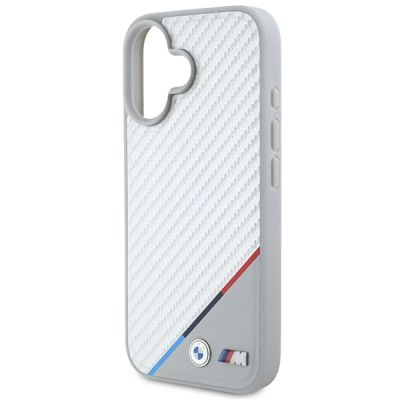 6. BMW M Carbon Tricolor Line MagSafe Hülle für iPhone 16 - Grau