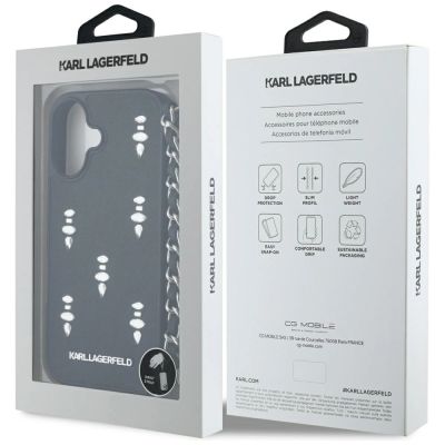 7. Karl Lagerfeld Saffiano-Kristalle mit Kette iPhone 16-Hülle - Schwarz