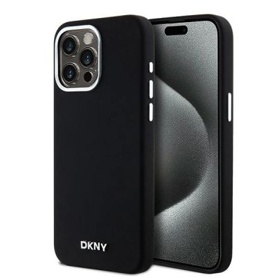 DKNY Flüssigsilikon-Hülle mit kleinem Metalllogo und MagSafe-Funktion für iPhone 15 Pro Max – Schwarz