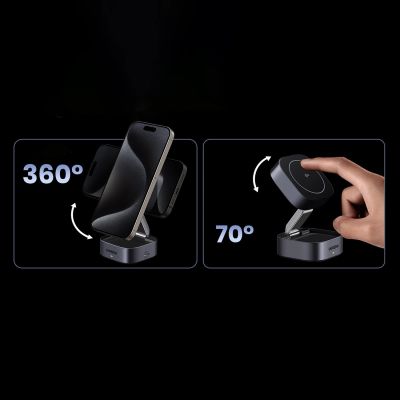 7. Ugreen W702 3in1 induktives Ladegerät mit MagSafe/Qi2 und USB-C-Anschluss für Telefon/Kopfhörer – Schwarz